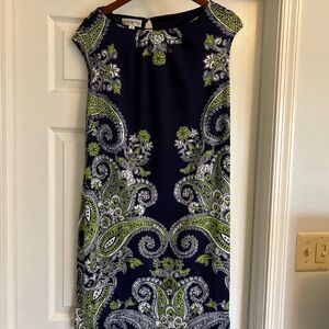 London Style Navy Paisley Dress with Lime & White Accents
